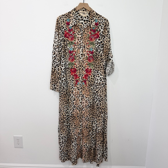 Savanna Jane Dresses & Skirts - Savanna Jane Embroidered Leopard Print Maxi Dress Size Large Boho Western Floral